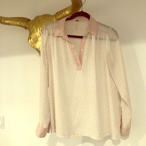 Free People white and pink silk blouse